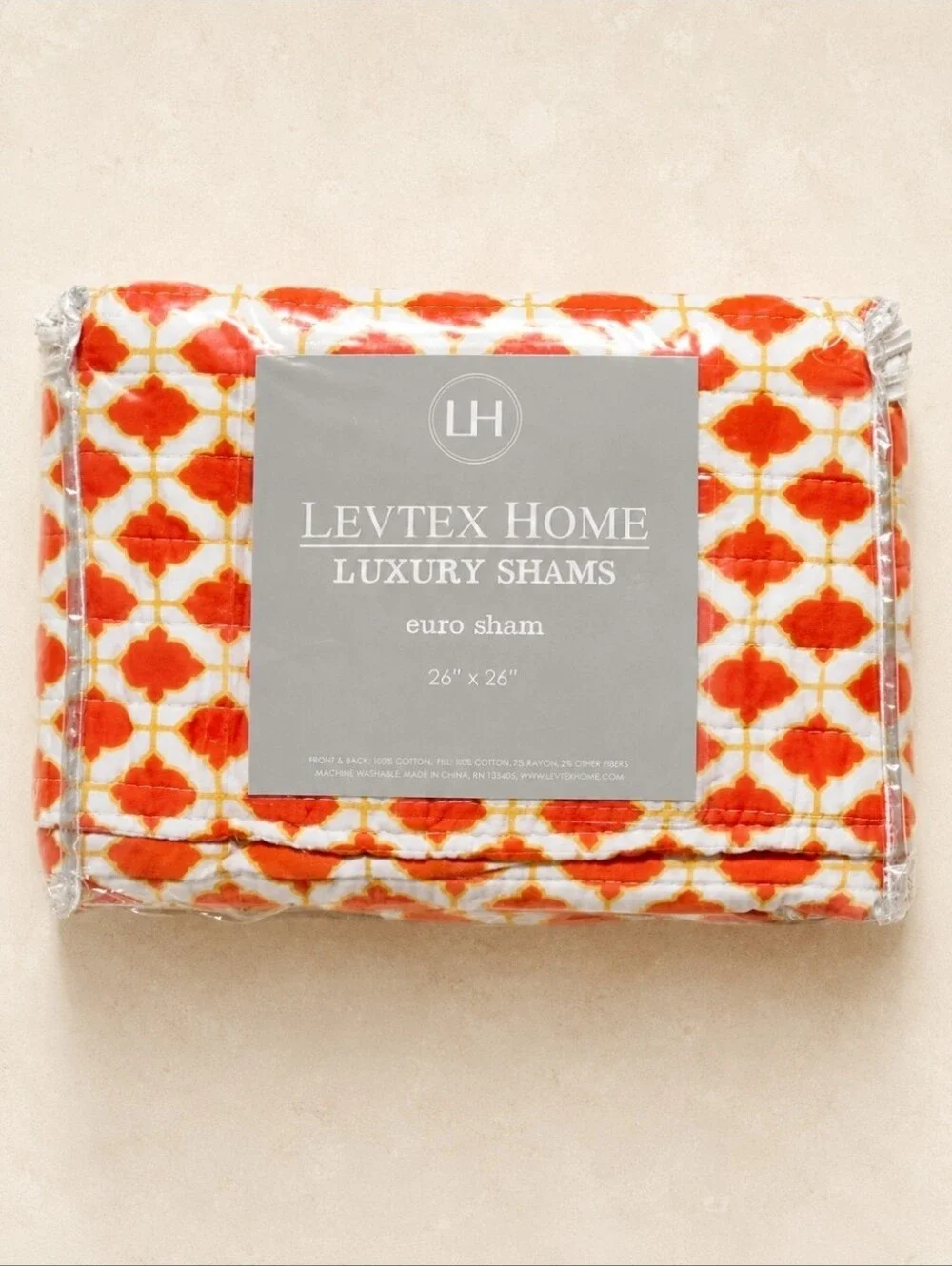 Levtex Mackenzie Euro Sham NIP Orange Medallion Coastal Desert Boho 26x26
